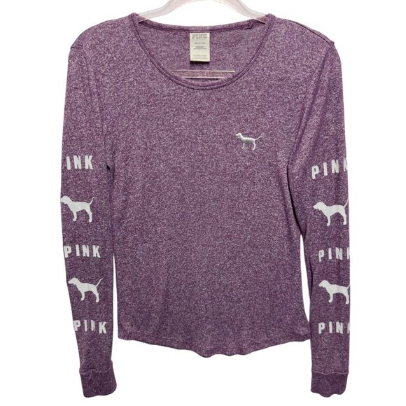 PINK Victoria's Secret Tops - Thermal Knit Shine Bling Glitter Y2K Fitted Slinky Slim Knit Top Puppy Dog Logo